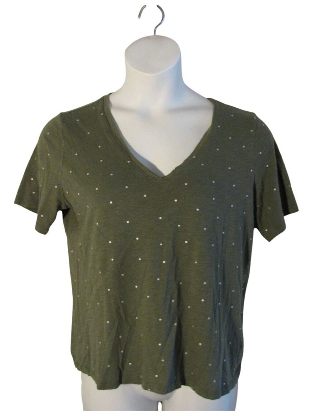 Banana Republic Malibu Tee Olive Green Silver Polka Dot L